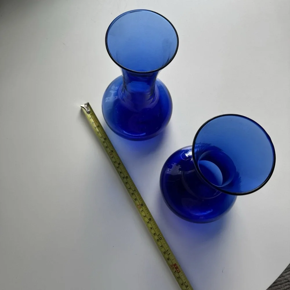 Pair Vintage Cobalt Blue Glass Bud Vases Flared Rim 8